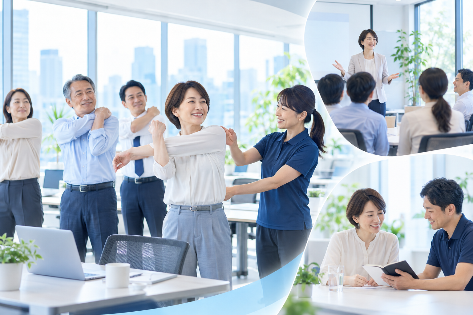職場での運動、健康セミナー、個別相談のイメージ