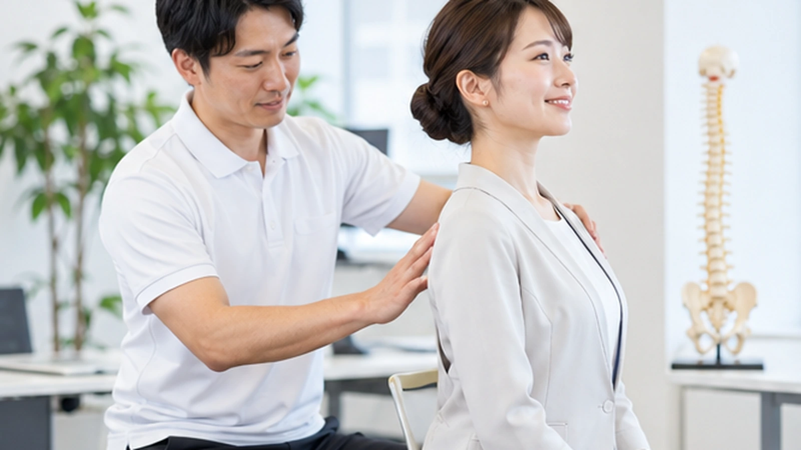 肩まわりをストレッチして姿勢を整える女性
