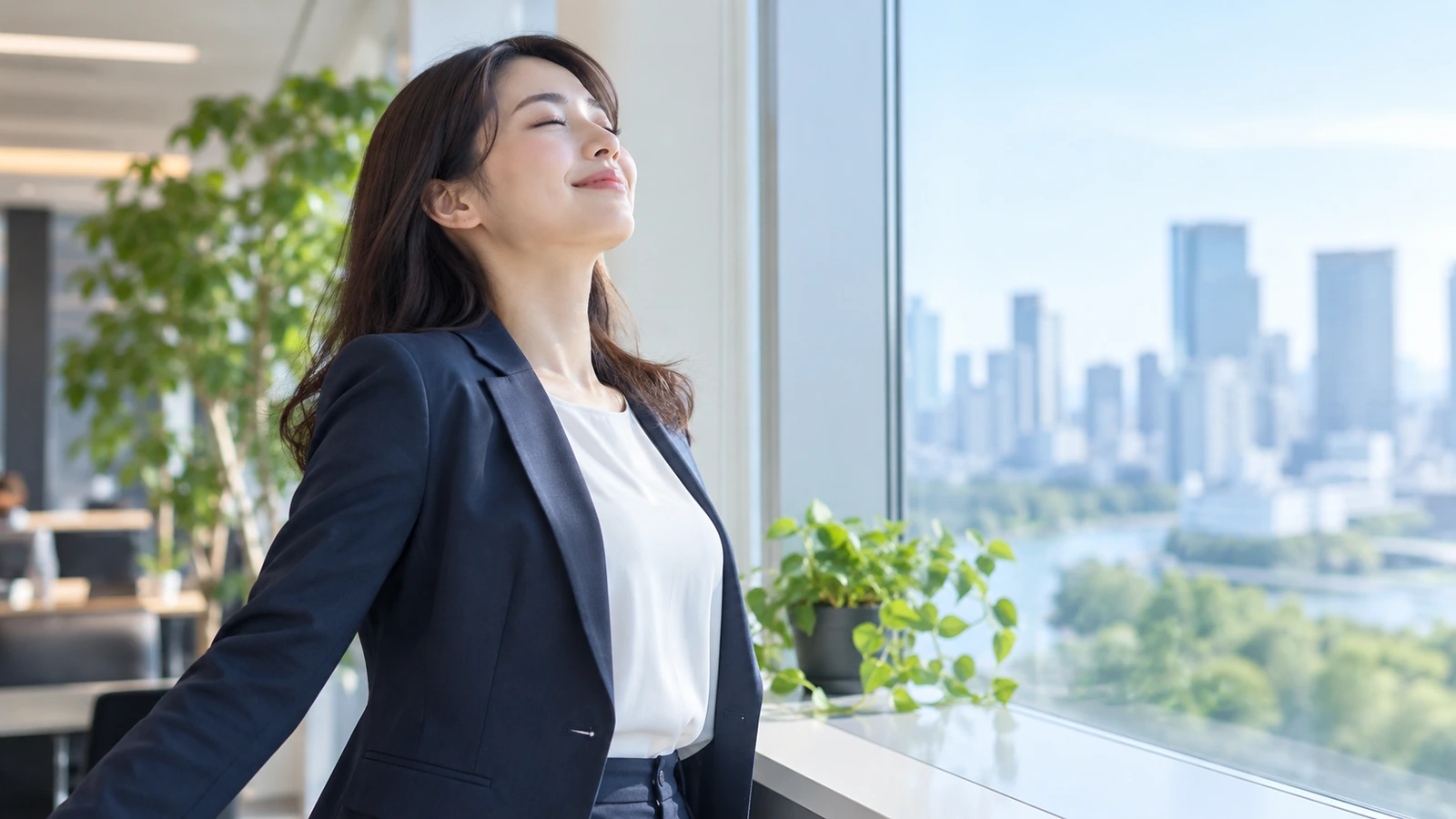 ストレッチでストレスをリセットする女性